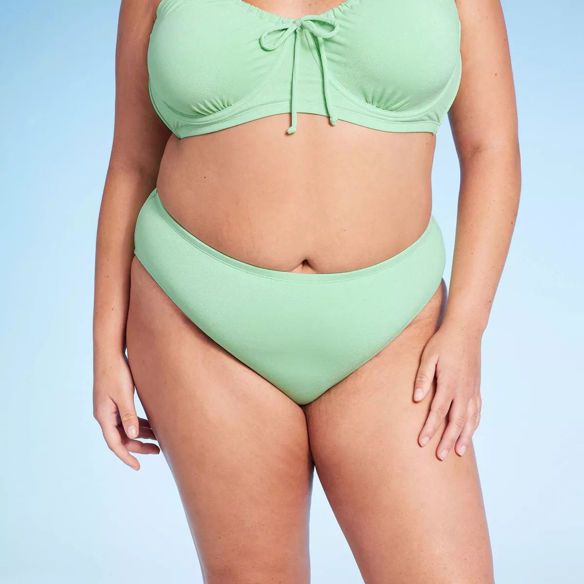 Women's Mid-Rise High Leg Cheeky Lurex Bikini Bottom - Wild Fable™ Mint Green | Target