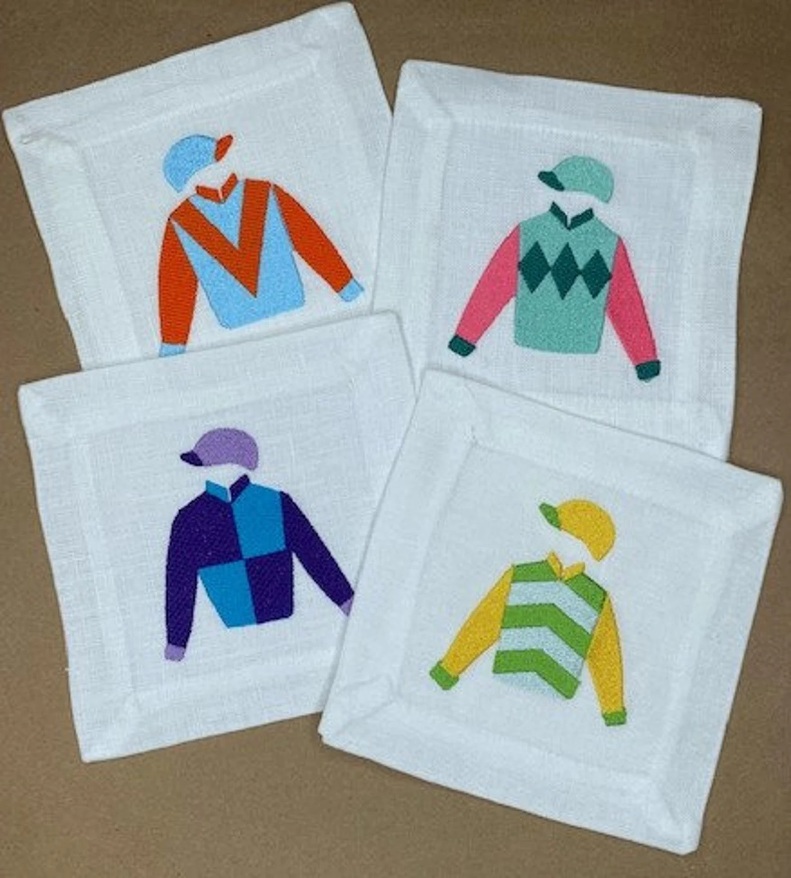 Kentucky Derby Linen Cocktail Napkins | Jockey Silks Embroidery, Set of 4 - Etsy Pakistan | Etsy (US)