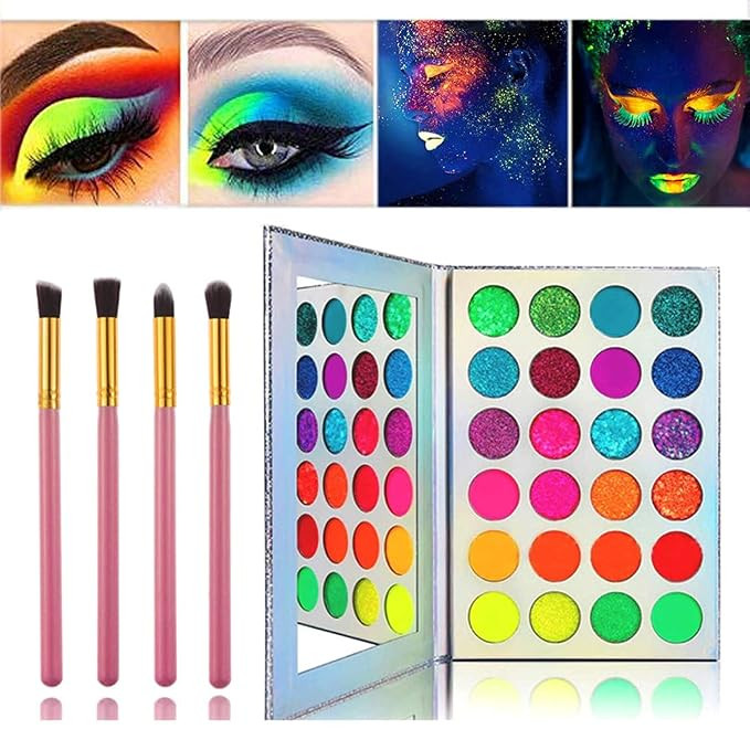 Kalolary Glow in the Dark Makeup, Neon Eyeshadow Glow Palette UV Glow Blacklight Matte and Glitte... | Amazon (US)