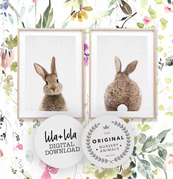 Nursery Wall Art Decor, Bunny Rabbit, Nursery Animal Prints, Printable Digital Download, Set of 2... | Etsy (US)