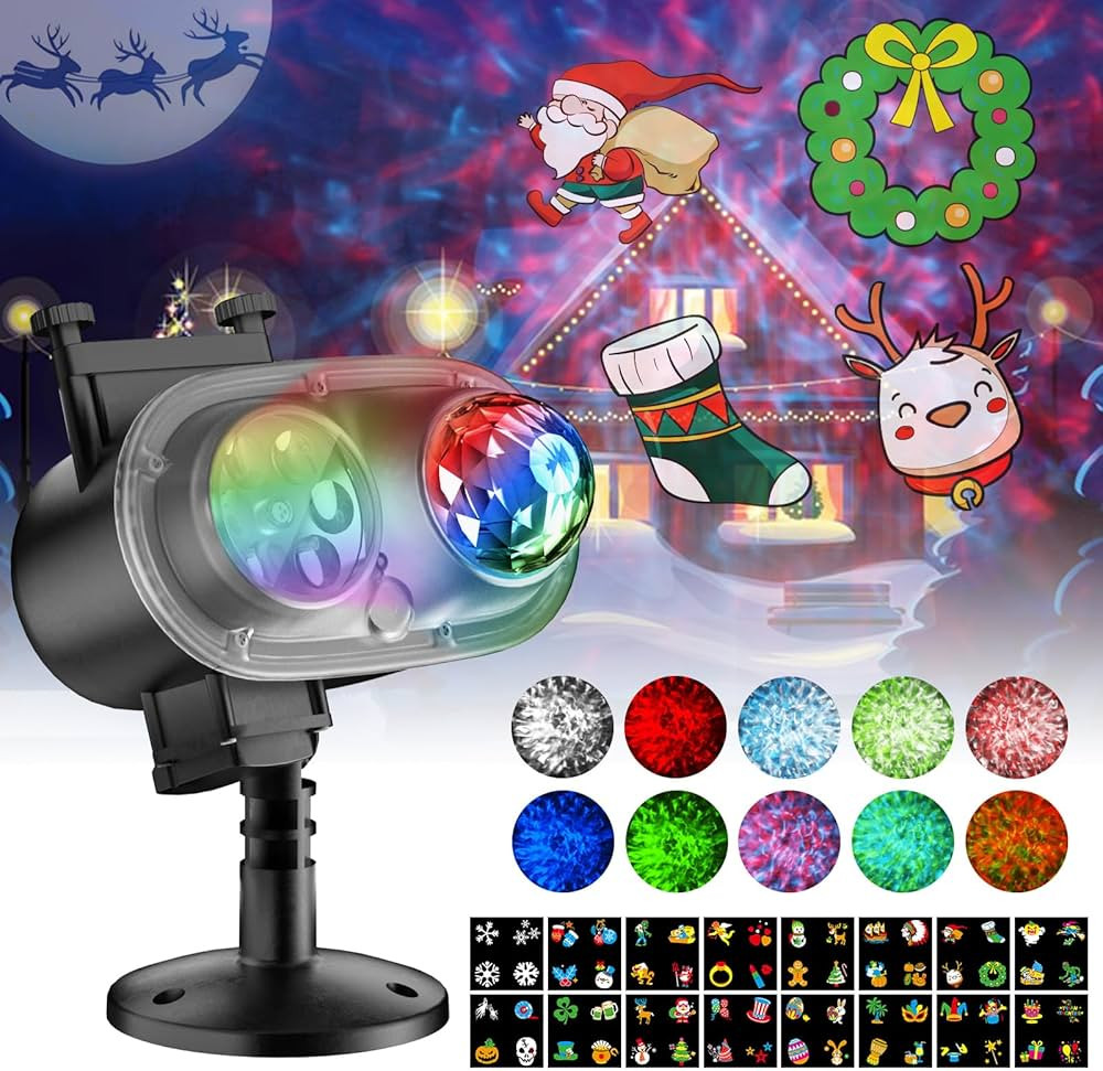 Christmas Projector Lights Outdoor, 16 Patterns & 10 Color Lights with Timer Remote, Waterproof C... | Amazon (US)
