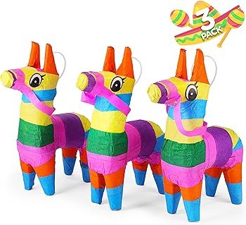 Mini Pinata Cinco De Mayo, 3 Pack Small Mexican Pinatas for Birthday Party, 4" x 7" Mini Donkey P... | Amazon (US)