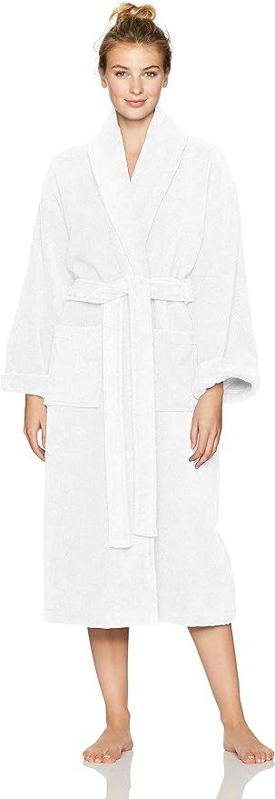 Amazon Brand – Pinzon Unisex Terry Bathrobe 100% Cotton, White, Medium / Large | Amazon (US)