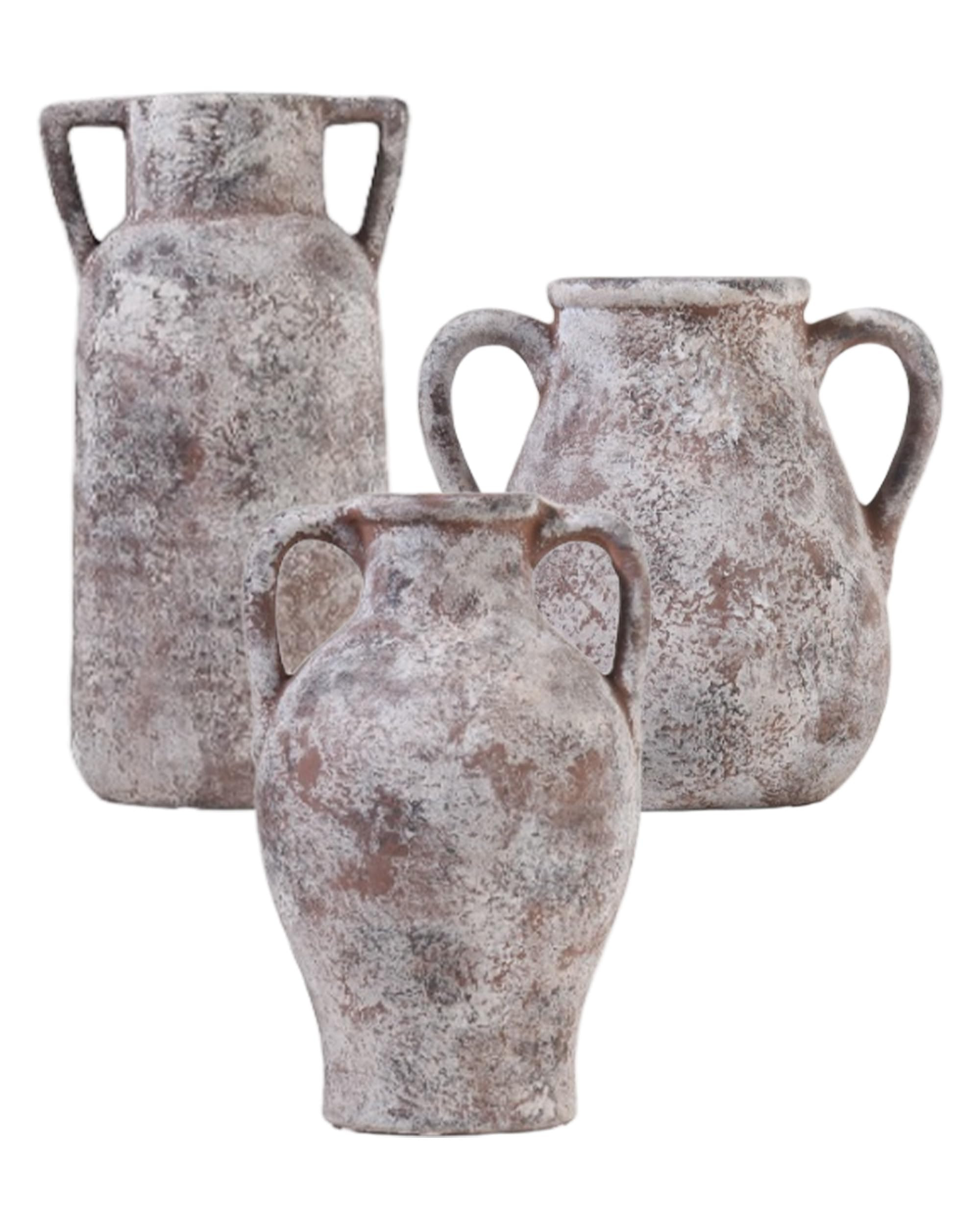 Ceramic Vase Set of 3, Handmade Rustic Farmhouse Vases with Handles, Glazed Interior, Aged Terrac... | Amazon (US)