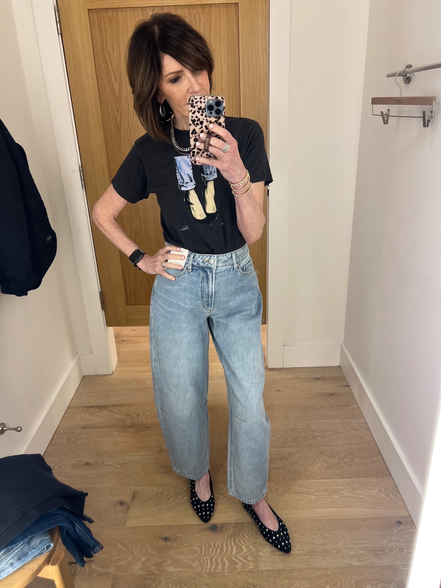 graphic tee, barrel leg denim, studded ballet flats, over 50 outfits 

#LTKSeasonal #LTKootd #LTKOver40