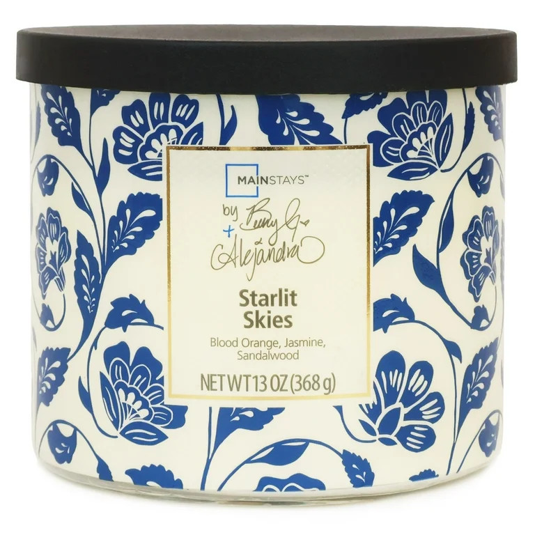 Mainstays by Becky G. & Alejandra 3-Wick Starlit Skies Candle, Blue Floral, 13 oz | Walmart (US)