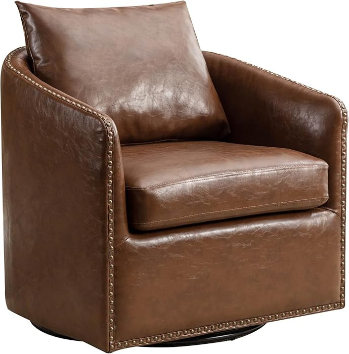 360 Degree Swivel Barrel Chair, Waterproof Oil Waxed PU Leather | Amazon (US)