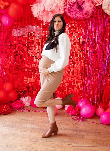 Valentine’s Day outfit. Winter outfit. Maternity outfit. Skirt is not maternity but it’s stretchy and works great with the bump. 

#LTKfindsunder50 #LTKSeasonal #LTKbump