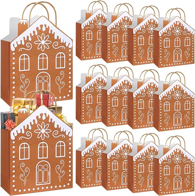 Kolldenn 24 Pcs Kraft Christmas Gingerbread Paper Gift Bags with Handles Reusable Gingerbread Hou... | Amazon (US)