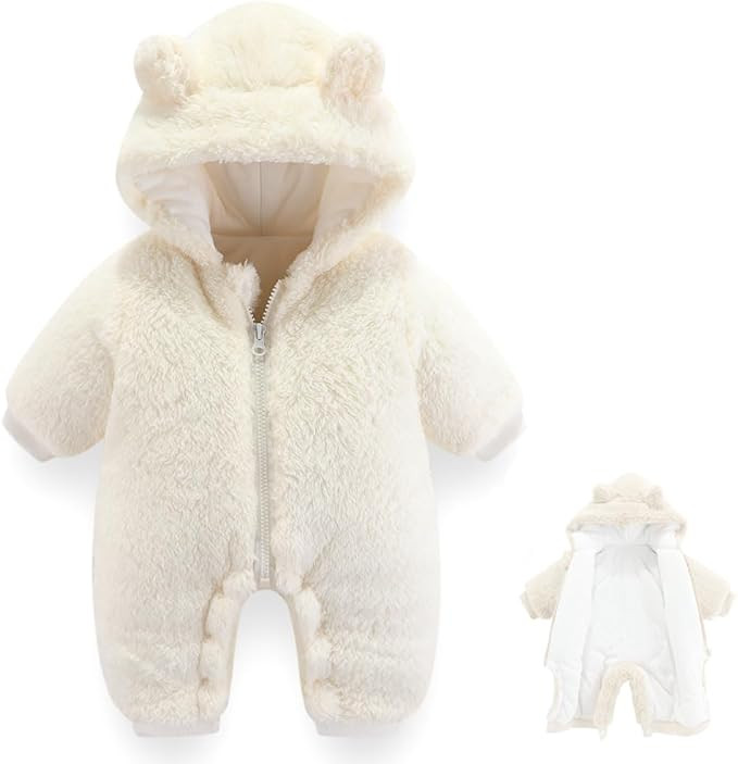 Newborn Baby Bear Outfit Suit Girls Boys Fleece Jumpsuit Romper Hooded Winter Snowsuit Clothes | Amazon (US)