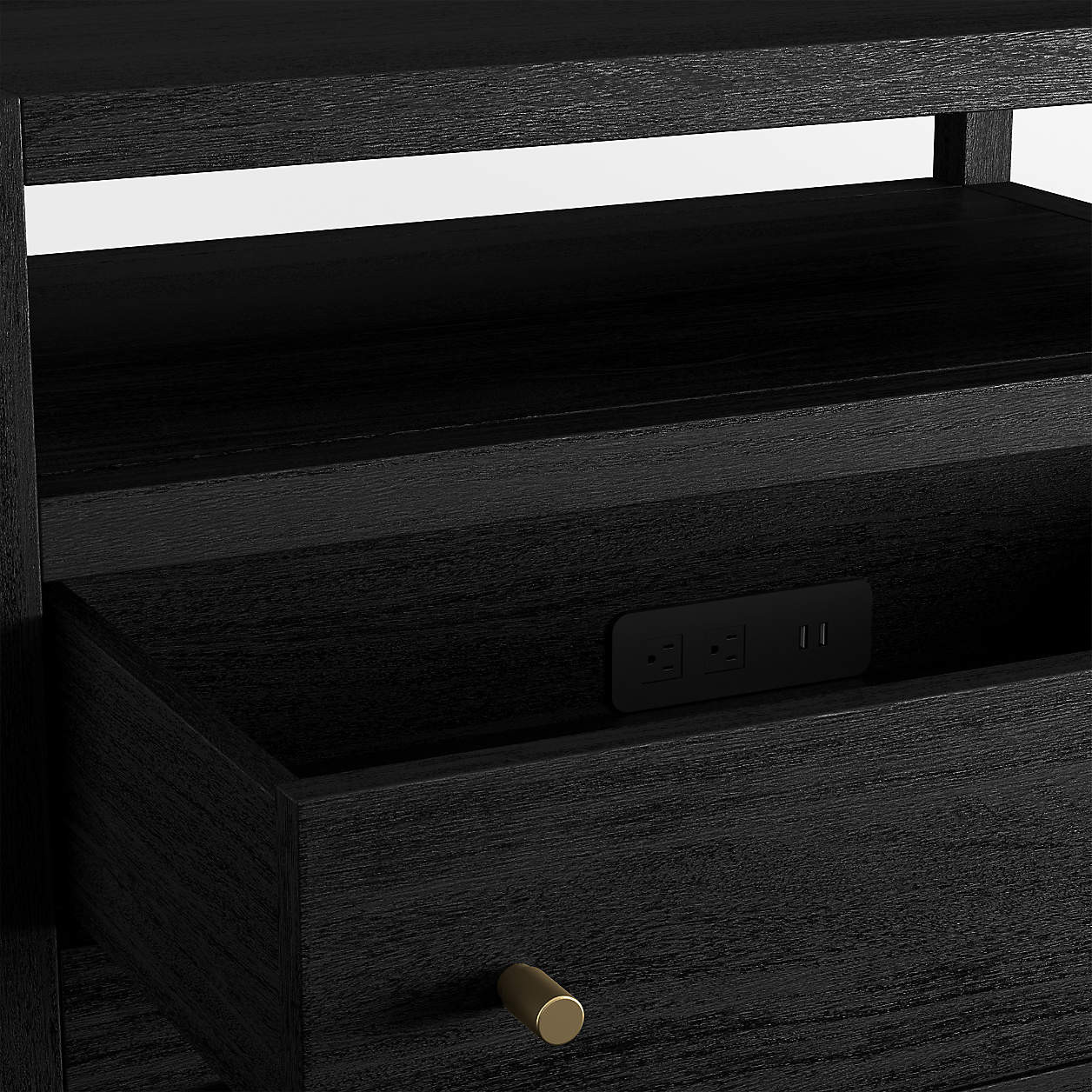 Keane 31.5" Black Solid Wood Charging Nightstand + Reviews | Crate & Barrel | Crate & Barrel