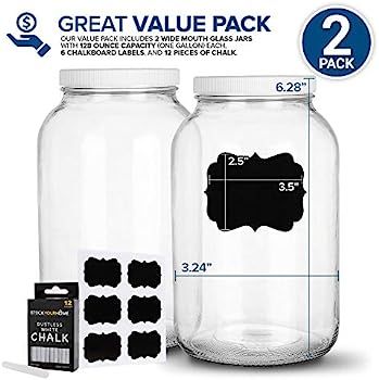 128 Oz Glass Jar with Plastic Airtight Lid (2 Pack) - Includes 6 Chalkboard Labels & 12 Pieces of... | Amazon (US)