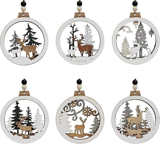 Joiedomi 6 Pcs Wooden Christmas Ornaments Hanging Reindeer Ornaments for Indoor/Outdoor Holidays,... | Amazon (US)