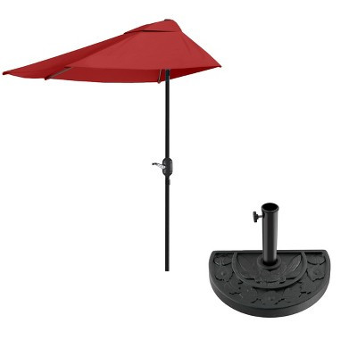 Pure Garden 9 Ft Half Umbrella and 20lb Base, Red | Target