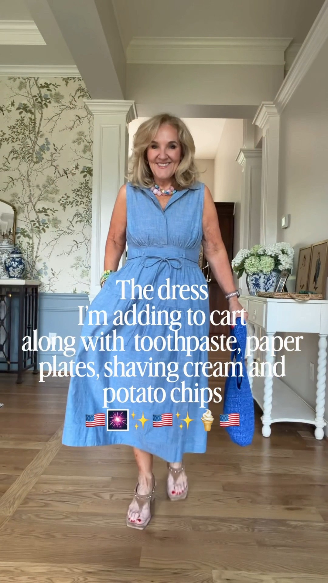 Dress size medium. And it’s fabulous. 
Walmart dress denim dress chambray dress 
Allie & Bess 50% off necklaces code JULY

#LTKOver40 #LTKootd #LTKMidsize