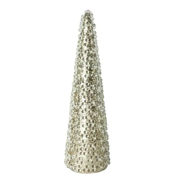 13" "All That Glitters" Beaded and Gold Glittered Christmas Cone Tree Table Top Decoration | Bed Bath & Beyond