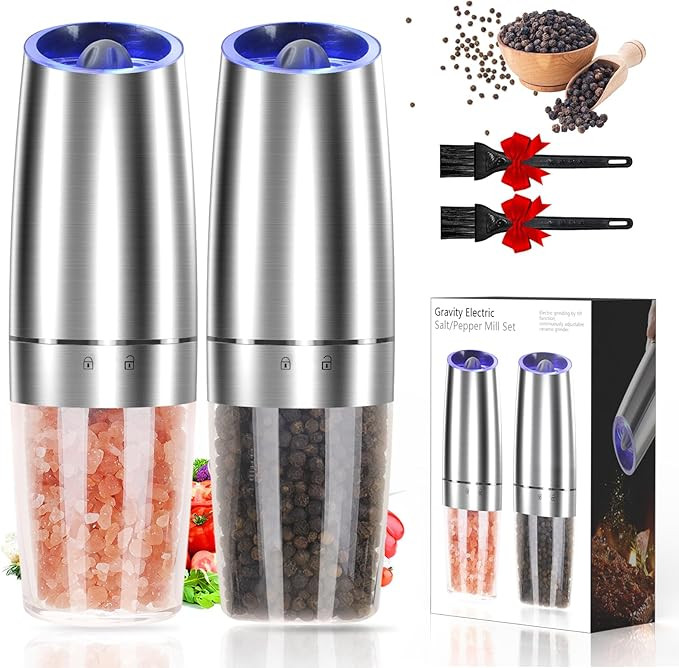 Gravity Electric Pepper and Salt Grinder Set, Adjustable Coarseness, Automatic Shakers Mill Grind... | Amazon (US)
