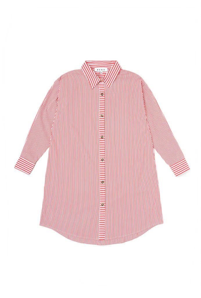 Slim Fit Boyfriend Shirtdress - Red Stripe | Shop BURU