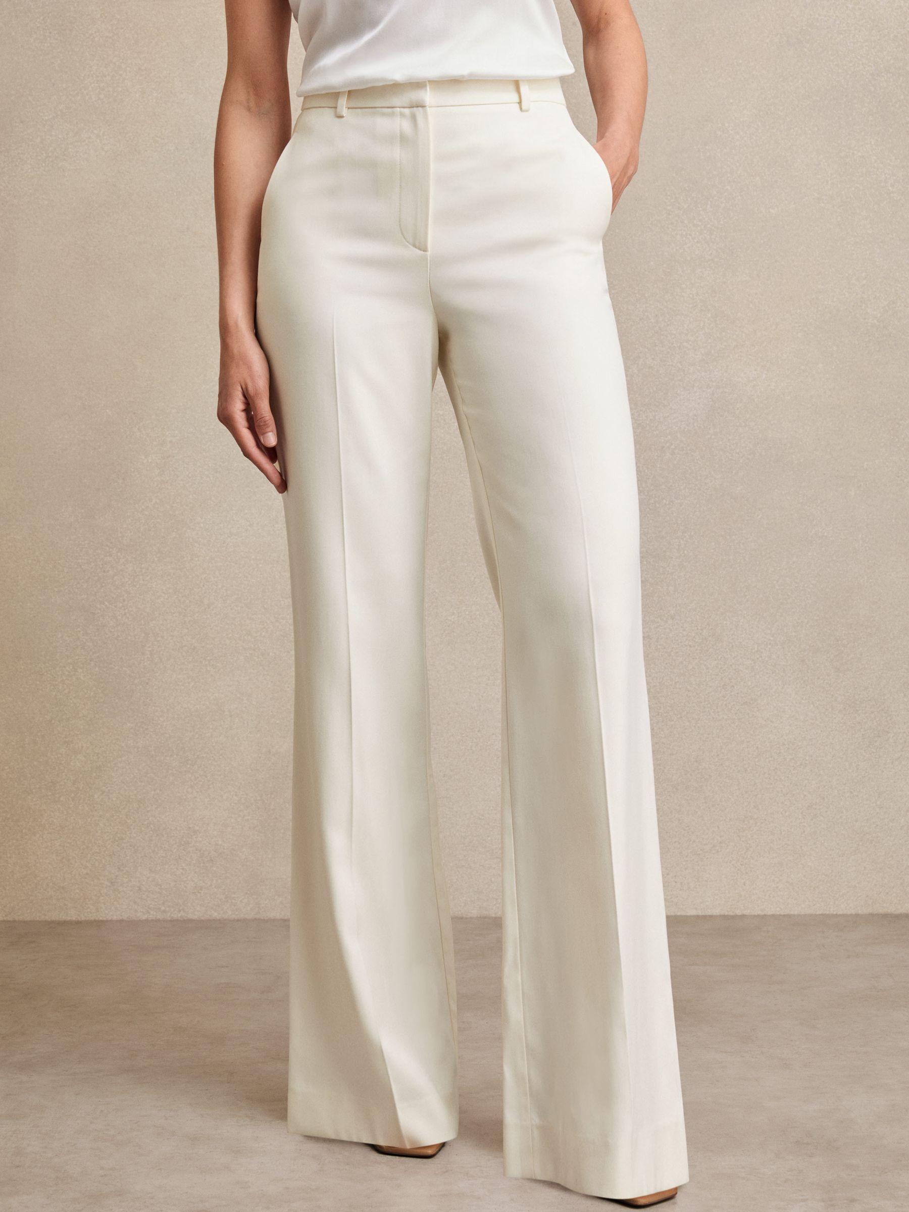 Reiss Wide-Leg Tailored Trousers in Cream - REISS | Reiss UK