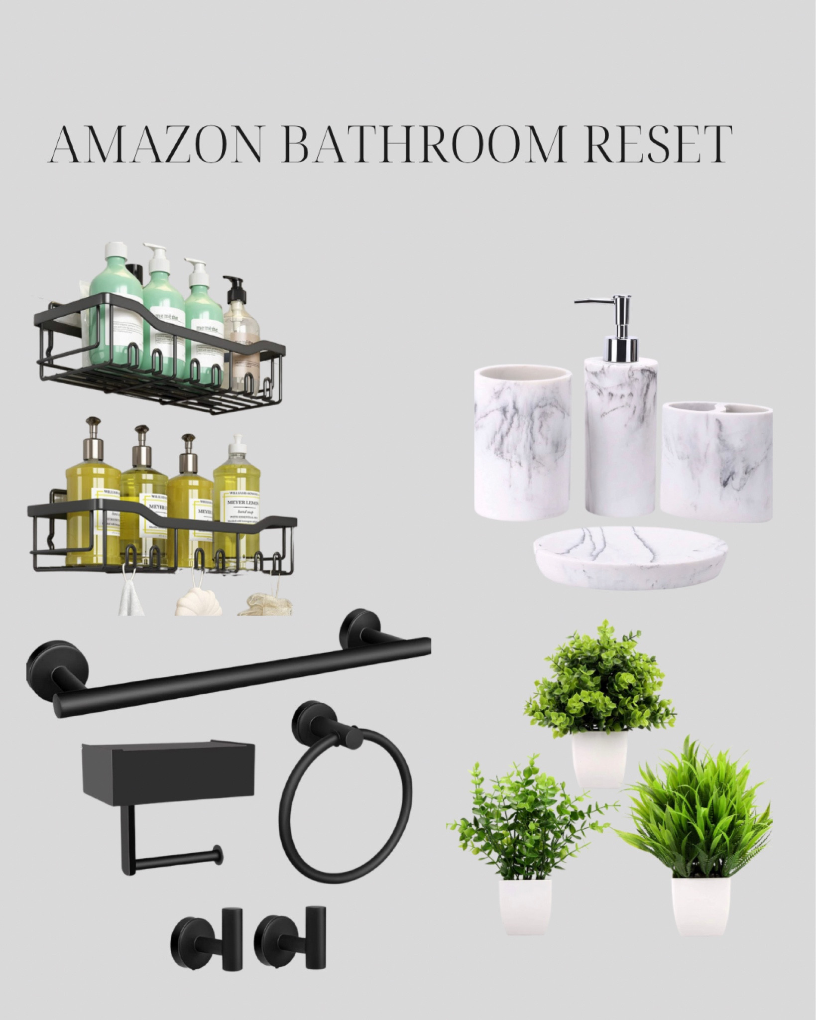 Here are some affordable ways to perform a bathroom reset in the New Year. 

#homedecor #bathroomdecor #blackbathroom 

#LTKhome #LTKFind #LTKfamily
