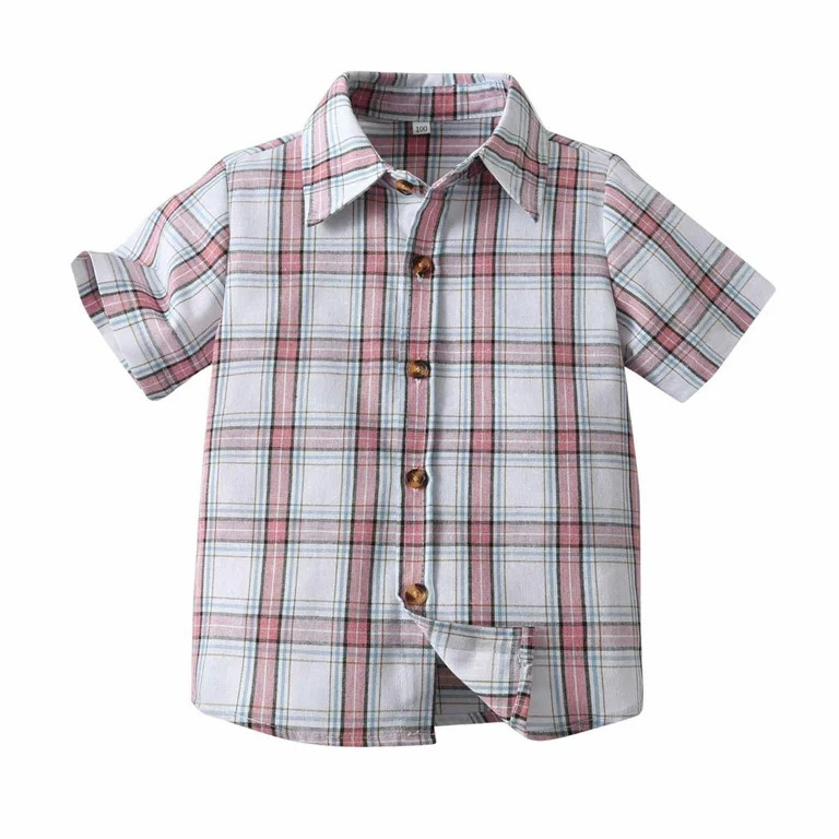 LLYWEY Toddler Boys Plaid Button up Shirt , Boys Plaid Short Sleeve Dress Shirts Casual Collared ... | Walmart (US)
