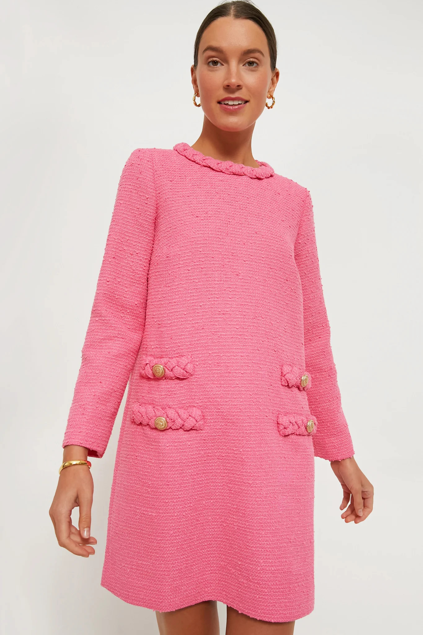 Hot Pink Tweed Long Sleeve Jackie Dress | Tuckernuck (US)