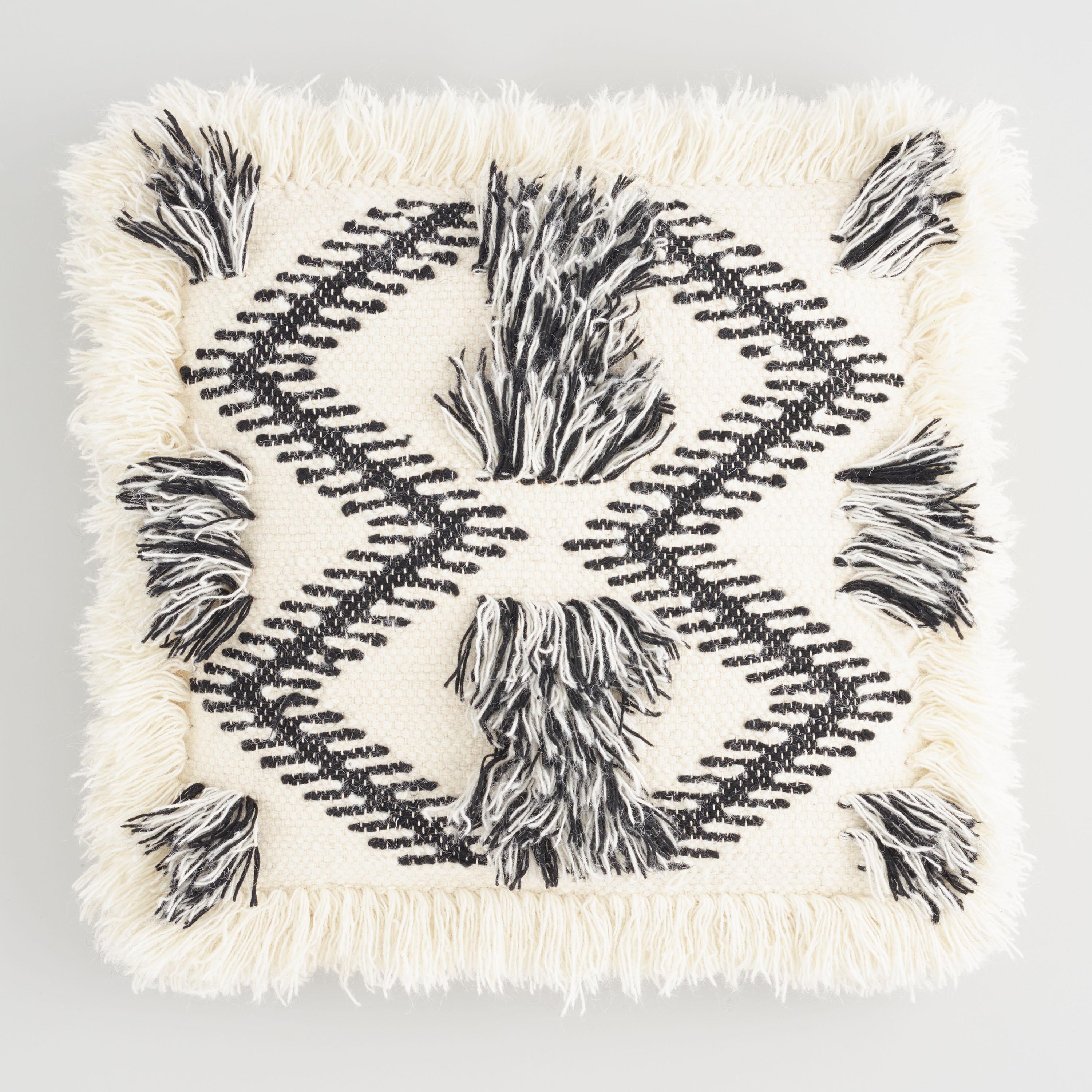 Black and White Woven Fringe Throw Pillow | World Market