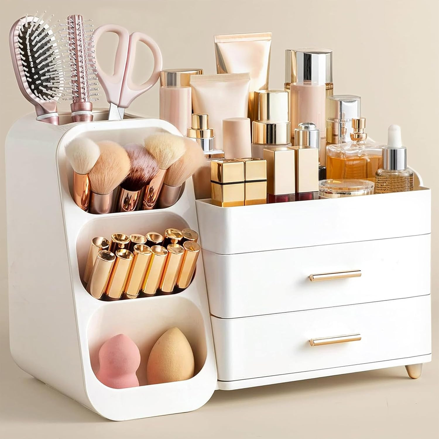 HBlife Makeup Organizer with Brush Holder for Vanity, Large Plastic Bathroom Countertop Organizer... | Amazon (US)