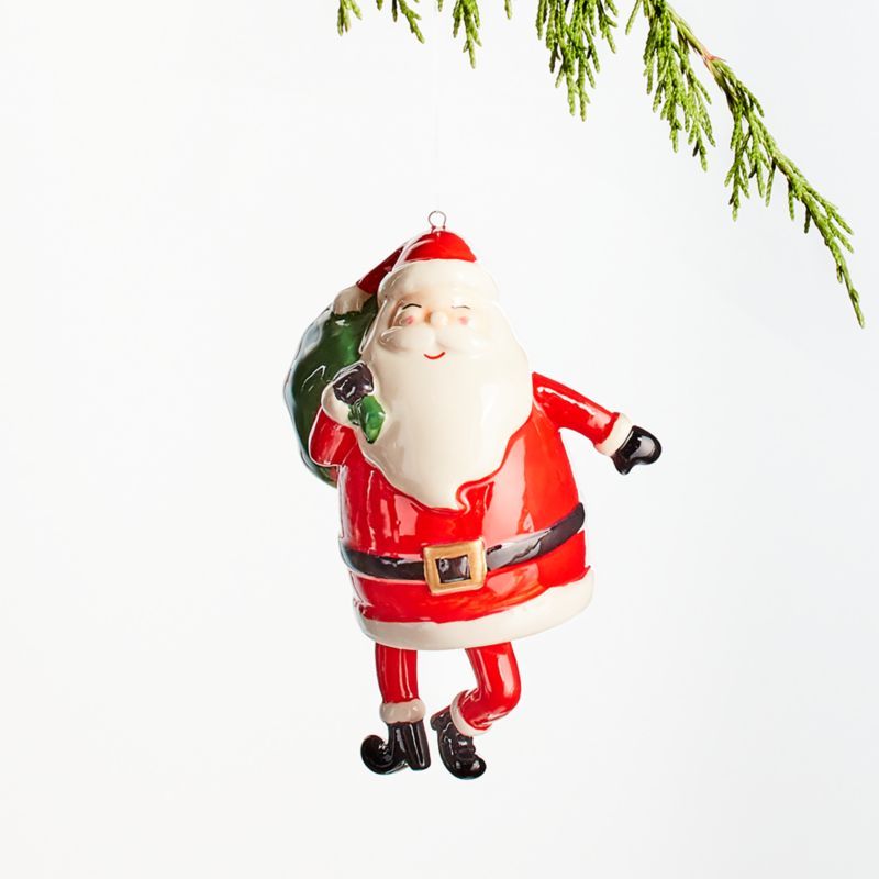 Ceramic Santa Christmas Tree Ornament with Dangle Legs + Reviews | Crate and Barrel | Crate & Barrel