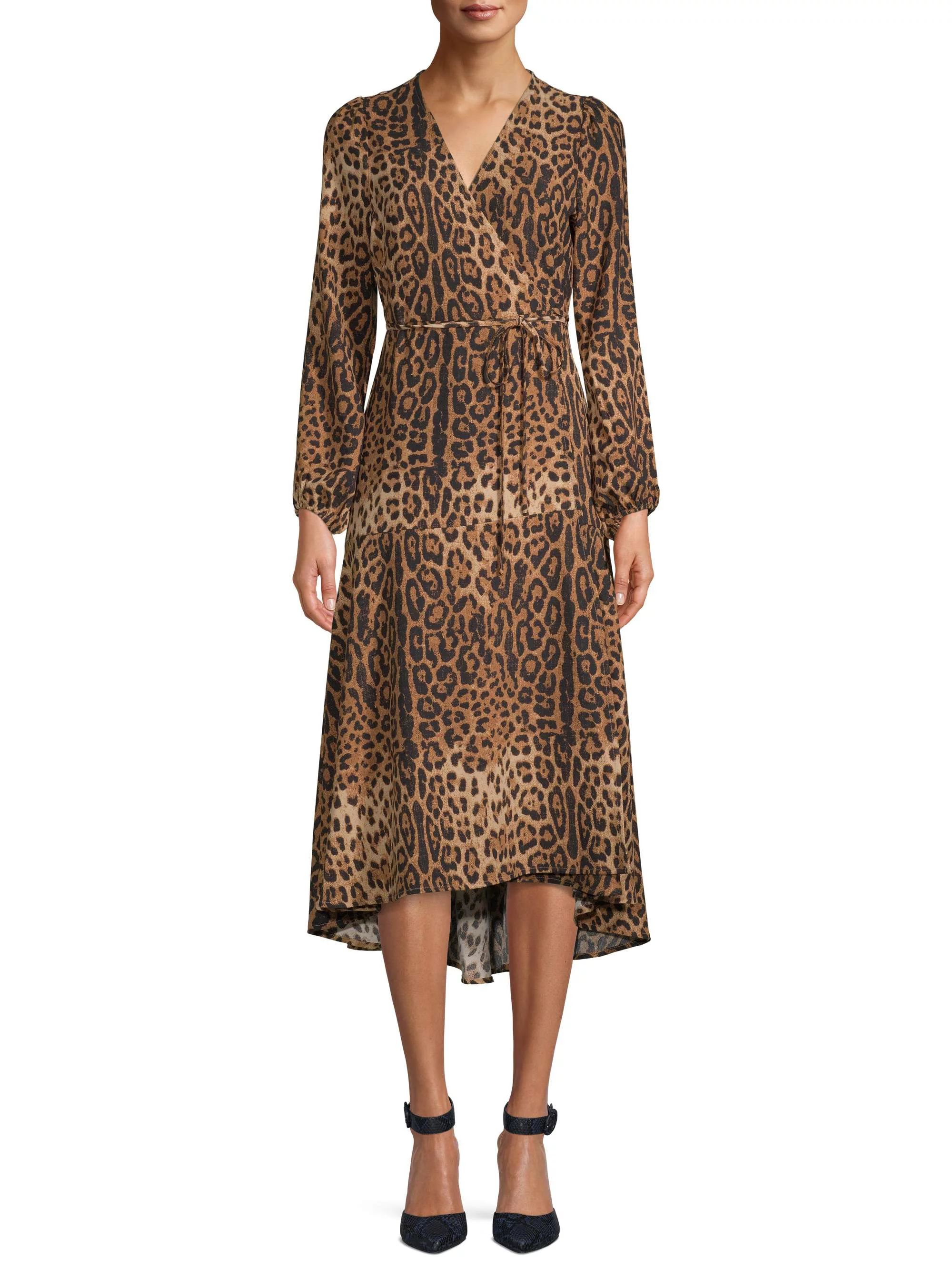 Scoop Blouson Sleeve High Low Maxi Dress Leopard Print Women's | Walmart (US)