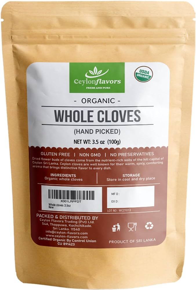 CEYLONFLAVORS FRESH AND PURE Organic Hand Picked Whole Cloves 3.5oz. Harvested from a USDA Certif... | Amazon (US)