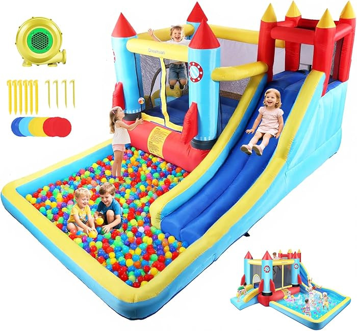 Inflatable Bounce House for Kids 146 x 132 x 82 inch, Indoor/Outdoor Bouncy House with Large Spla... | Amazon (US)