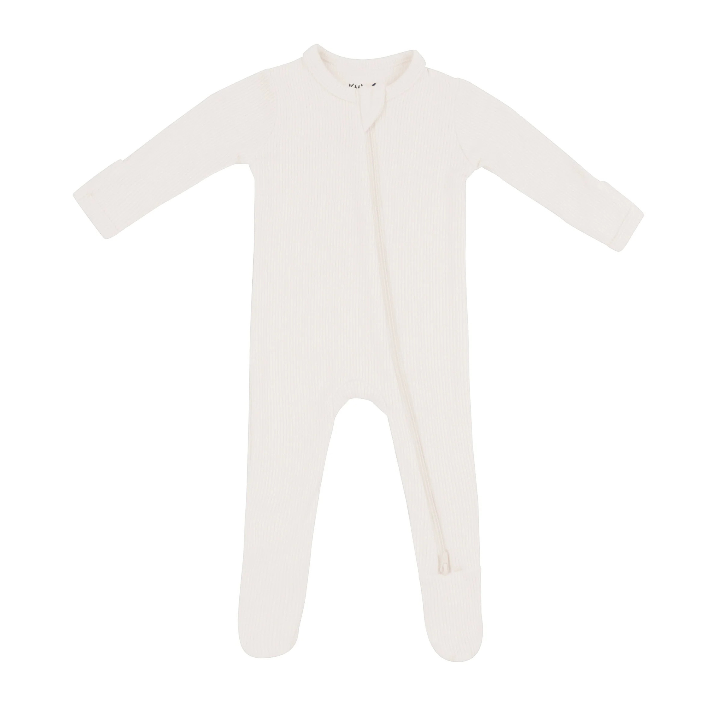 Ribbed Zipper Footie in Oat | Kyte BABY