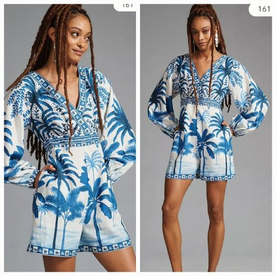 Farm Rio New Anthropologie Long Sleeve Printed Romper Size L NWT | eBay US