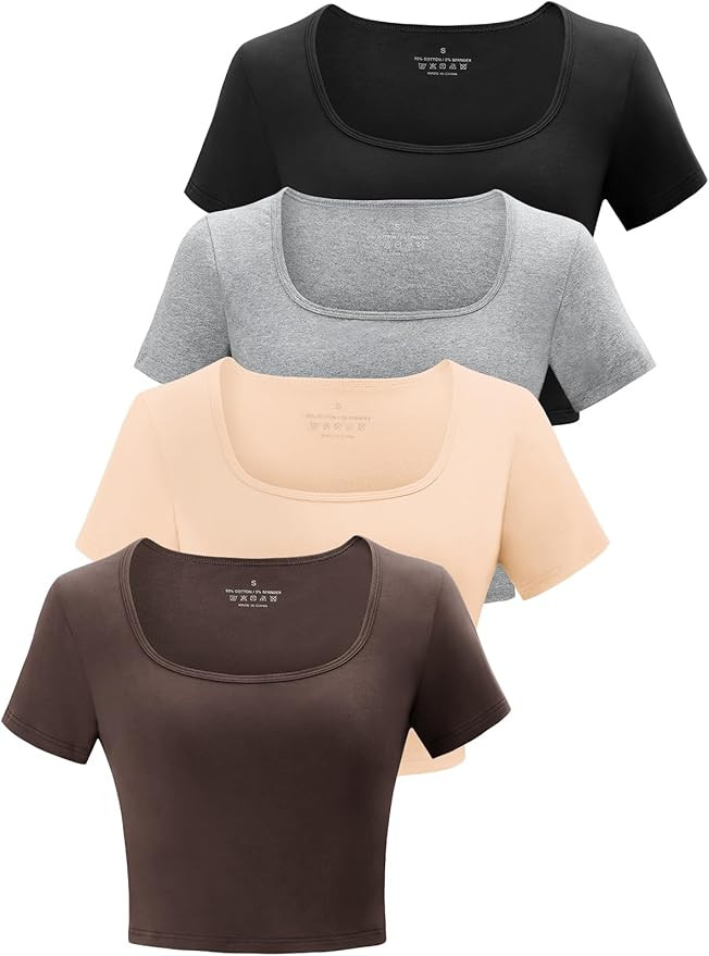 Kole Meego Square Neck Crop Tops for Women Workout Tops Trendy Going Out Tops Gym Summer Shirts 4... | Amazon (US)