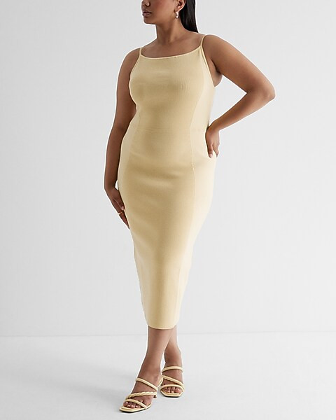 Ribbed High Square Neck Midi Sweater Dress | Express