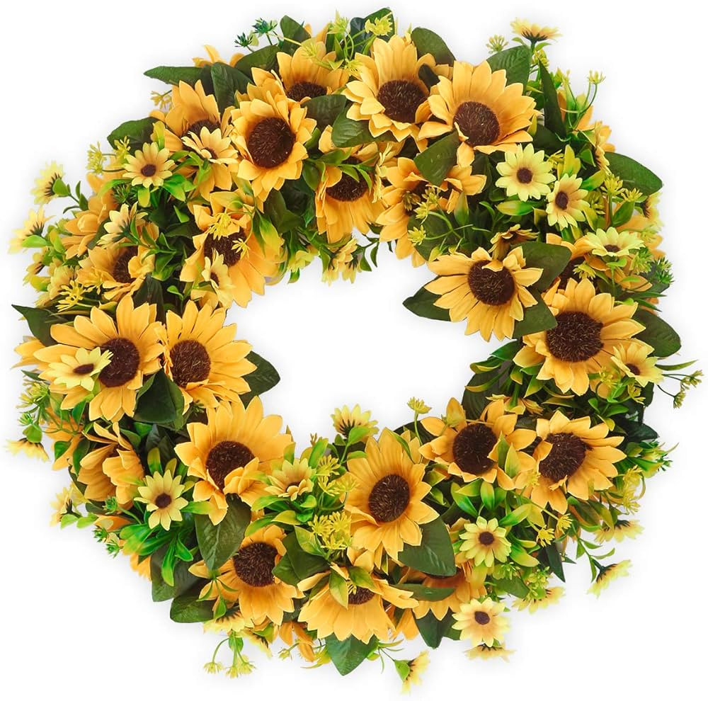 BOMAROLAN Artificial Sunflower Wreath 20 Inch Summer Fall Large Wreaths Springtime All Year Aroun... | Amazon (US)