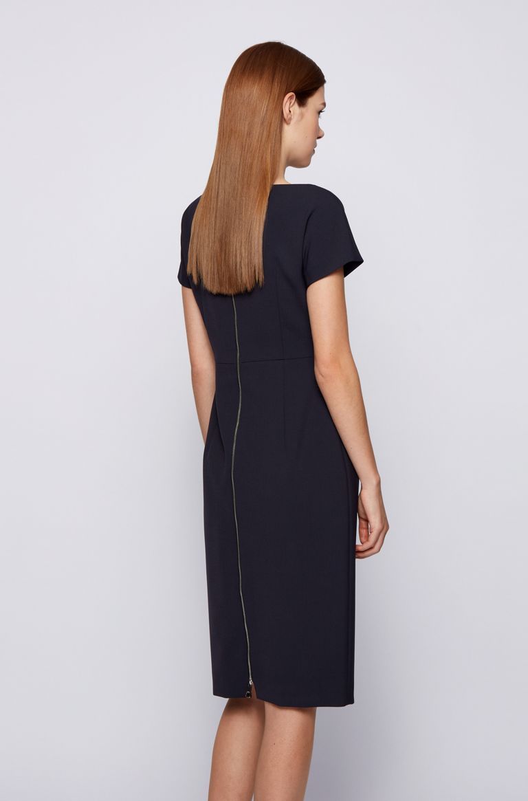 BOSS - Wide-neck shift dress with exposed center-back zip | Hugo Boss (UK)