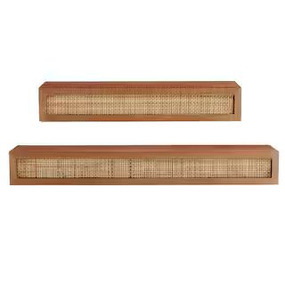 ExclusiveStyleWellNatural Wood Floating Wall Shelves with Rattan Caning Detail (Set of 2)(25) | The Home Depot