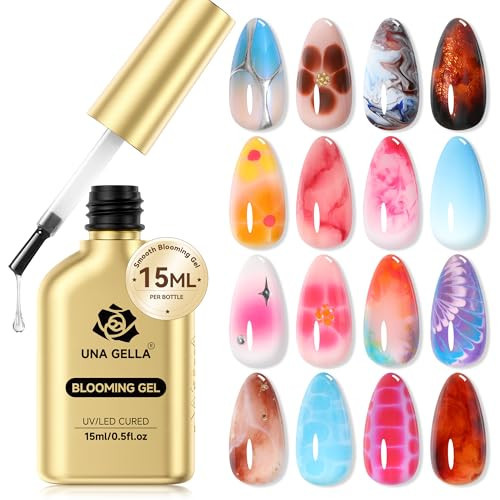 UNA GELLA Blooming Gel Nail Polish 15ml Super Clear for Spreading Effect U V/LED Needed Nail Blooming Gel for Marble Natural Stone Floral Print Watercolor Effect Design Soak Off Home DIY Salon | Amazon (US)