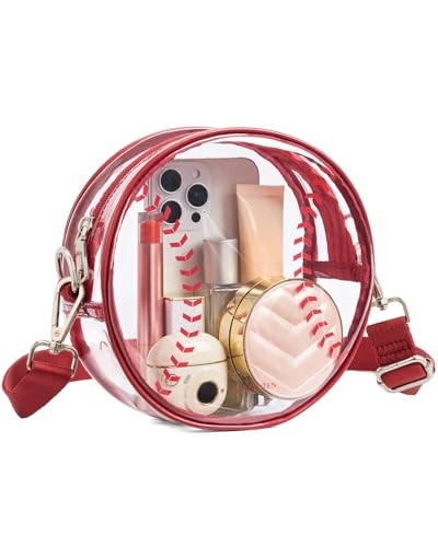BOSTANTEN Baseball Crossbody Bags for Women Small Round Purse with Card Slots Cute Vegan Leather Shoulder Bag for Game Day Red | Amazon (US)