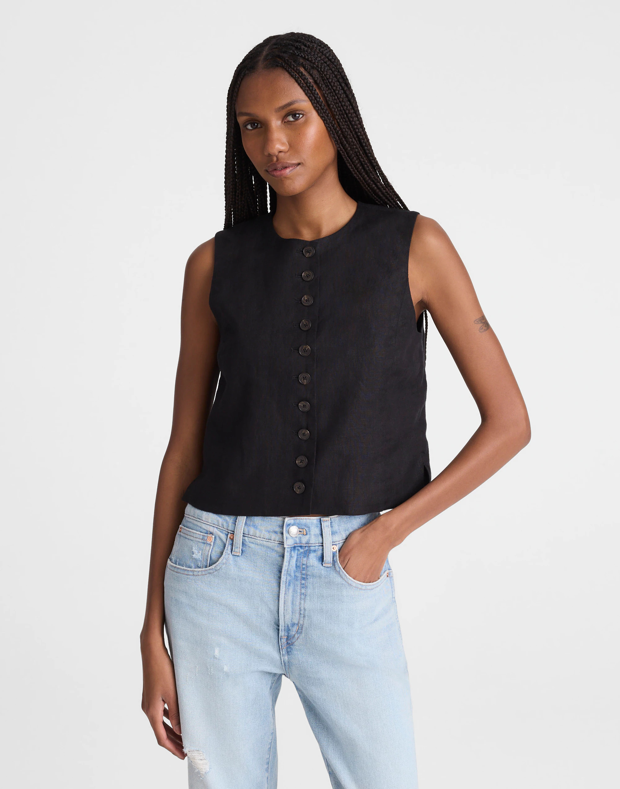 Button-Front Shell Top in 100% Linen | Madewell