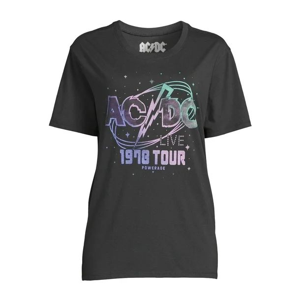 Time & Tru Women’s ACDC Tour Short Sleeve Graphic Band Tee - Walmart.com | Walmart (US)