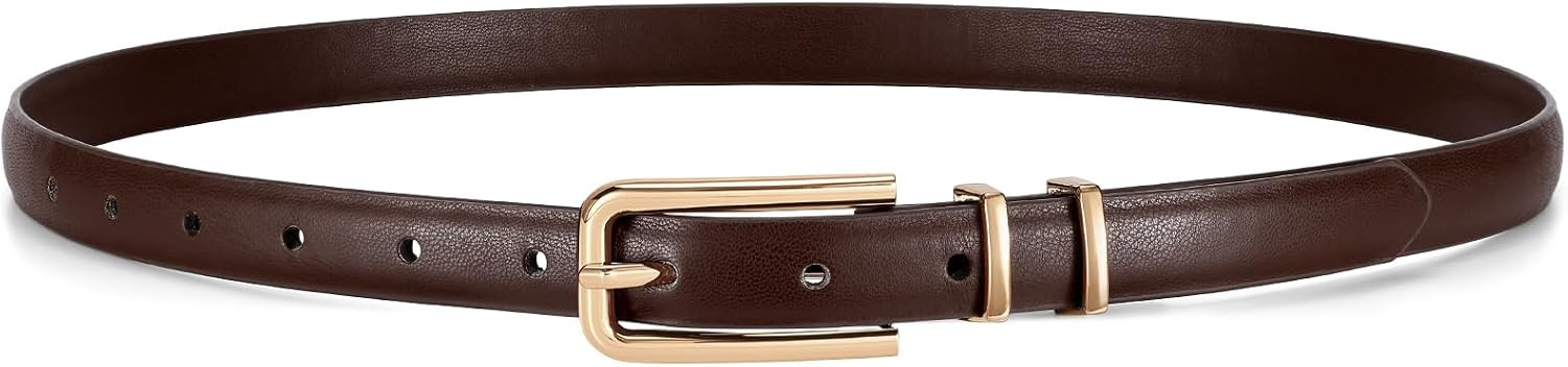 JASGOOD Women's Skinny PU Leather Belt Thin Waist Belt with Gold Buckle for Jeans Pants Dresses 0.7 | Amazon (US)
