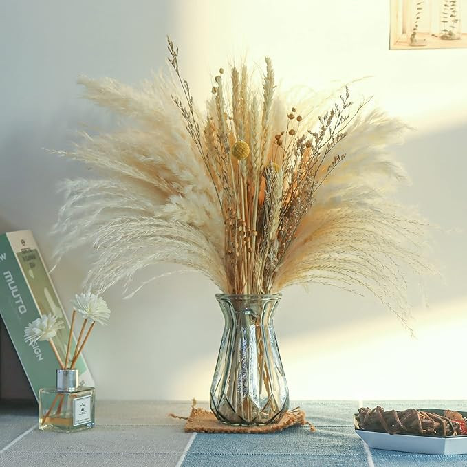 70 Pcs Natural Pampass Grass Set | 17in Boho Pampas Grass Plants-Natural Dried Pampas Grass Decor... | Amazon (US)