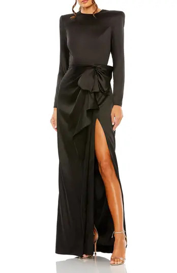 Mac Duggal Long Sleeve Structured Bow Draped Gown | Nordstrom | Nordstrom
