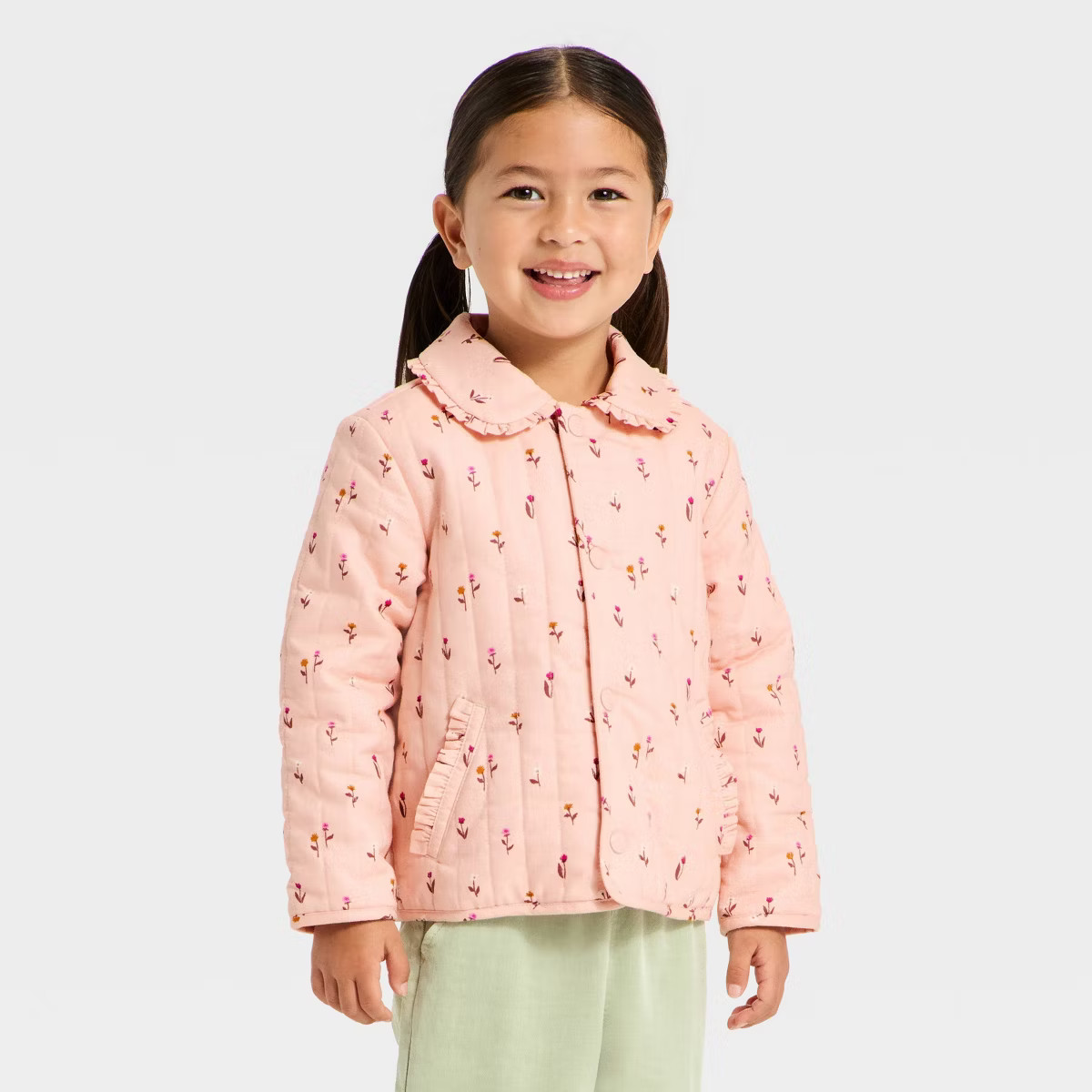Toddler Girls' Floral Quilted Jacket - Cat & Jack™ Pink | Target
