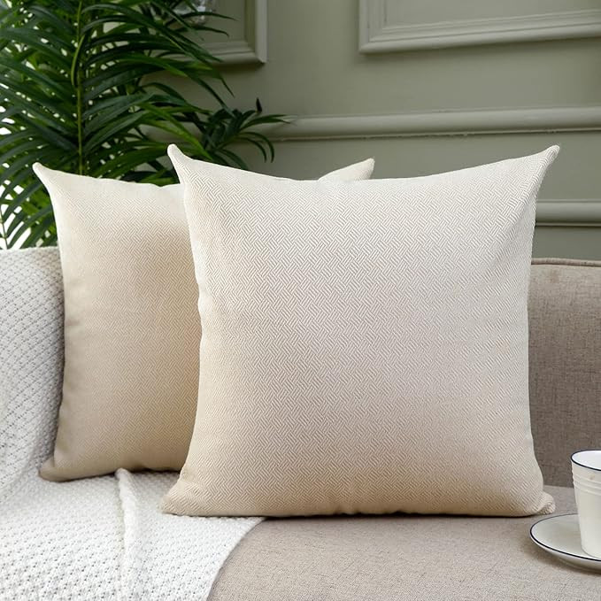 Jepeak Rustic Woven Textured Throw Pillow Covers Cases, Pack of 2 Decorative Farmhouse Faux Linen... | Amazon (US)