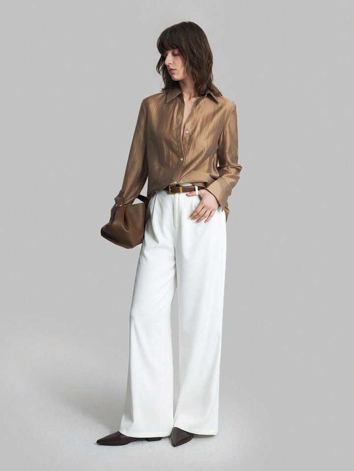 Ontre Women's Spring/Summer Casual Solid Color Long Sleeve Casual Shirt | SHEIN