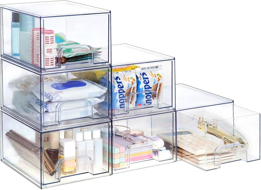 Fixwal 6 Pack Acrylic Under Sink Organizer Stackable Storage Drawers, Clear Bins for Bathroom Org... | Amazon (US)